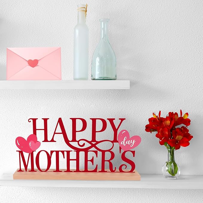 COCHIE Metal Happy Mother's Day Sign, Mothers Day Decorations for Home, Shelf, Mantel, Indoor, Mothers Day Gifts for Mom from Daughter Son, Mother Day Table Top Party Decoration (Mother's Day)-Ruum Studio Home