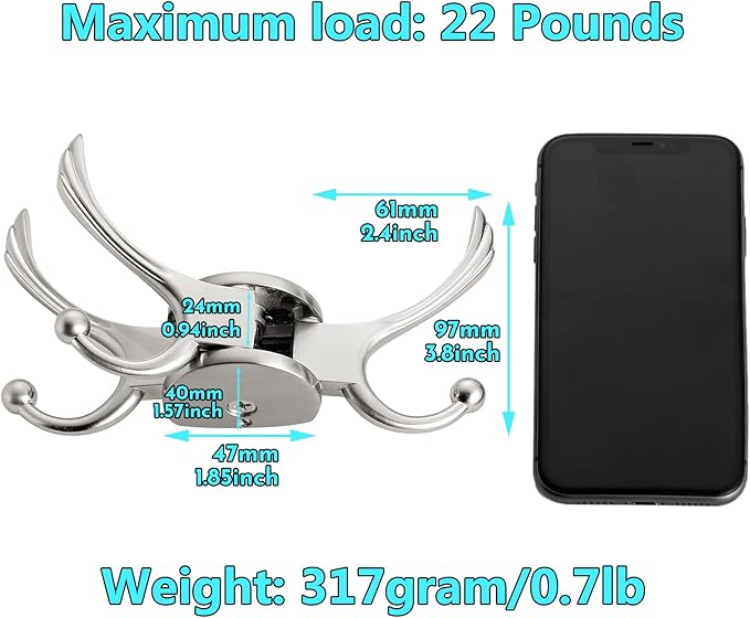 Swivel Coat Hook 2 Pack Heavy Duty Space Saving Towel Rope Hook Wall Mount Triple Swing Arms for RV Bathroom Kitchen Garage,Brushed Nickel-Ruum Studio Home