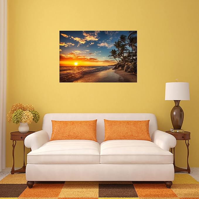 DZL Art S74769 Canvas Painting Print Paradise Tropical Island Beach with Palms Photograph Print Nature Pictures Wall Art Canvas Prints Painting for Living Room Bedroom Decor Office Wall Decor-Ruum Studio Home