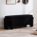 Modern Upholstered Storage Bench, Sherpa Fabric 50" Long Entryway Bench with Storage and Seating, Comfy Cute Ottoman Bench for Living Room/End of Bed/Hallway, Black-Ruum Studio Home