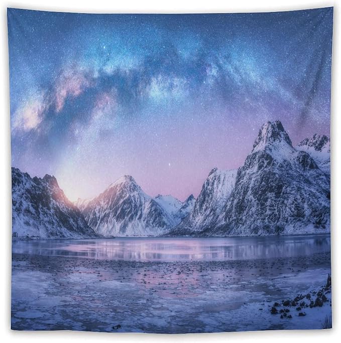 HZOHNAGO Mountain Tapestry Aurora Snow Mountain Sunset Pattern Printed Wall Tapestry Wall Hanging for Bedroom Living Room Dorm 60" W x 60" H-Ruum Studio Home