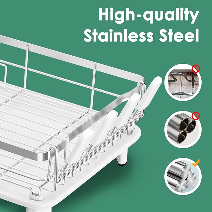 MOUKABAL Dish Drying Rack - Stainless Steel Dish Rack, Dish Racks for Kitchen Counter, Drying Rack Kitchen with Removable Utensil Holder, Drainboard and Glass Organizer (White)-Ruum Studio Home