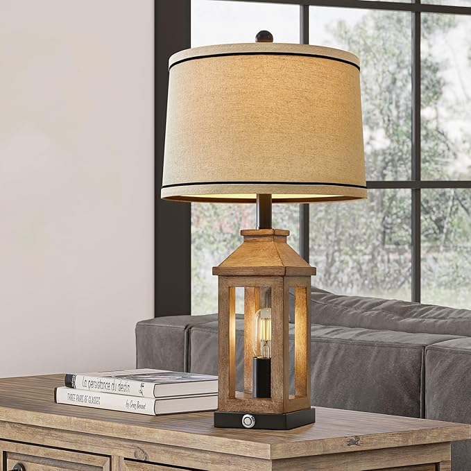 23.75" Farmhouse Table Lamps USB A+C Charging Ports 3-Way Dimmable Touch Control Lamp Nightlight Vintage Modern Lamp for Living Room Bedroom with 2 Light Sources-Ruum Studio Home