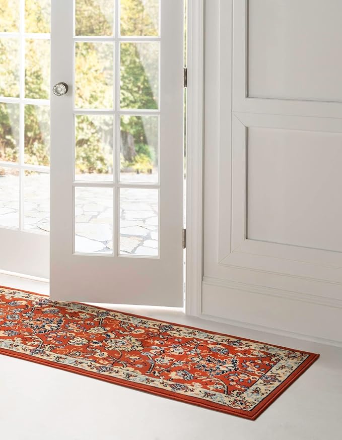 Unique Loom Sialk Hill Collection Area Rug - Washington (3' x 16' 5" Runner Terracotta/Cream)-Ruum Studio Home