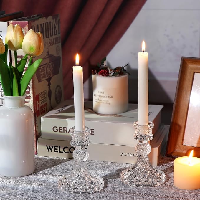 Candlestick Holders Set,12Pcs 4" H Taper Candle Holders Bulk, Clear Glass Candle Holders for Wedding, Spring Party, Romantic Dinner, Festival & Windowsill Decor-Ruum Studio Home