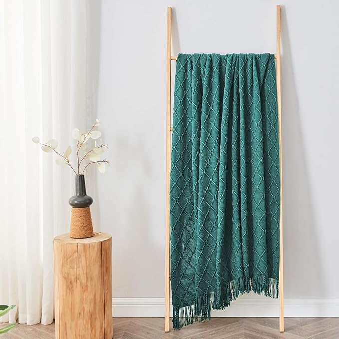 inhand Knitted Throw Blankets for Couch and Bed, Soft Cozy Knit Blanket with Tassel, Blue Lightweight Decorative Blankets and Throws, Farmhouse Warm Woven Blanket for Men and Women, 60"x80"-Ruum Studio Home