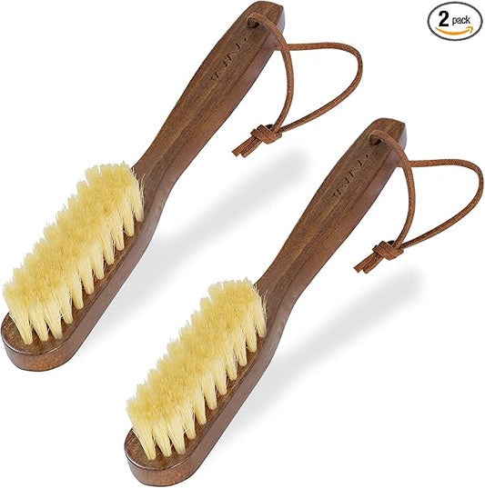 Takavu White Boar Bristle Laundry Stain Brush Set (2 Pack) - Small Spot Cleaner Scrubber for Clothes, Fabric Pre-Wash Treatment, Delicate Garment Care-Ruum Studio Home