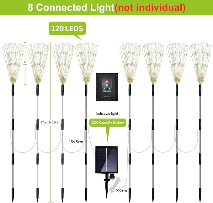 8 Pack Outdoor Solar Garden Lights, Firework Lights Solar Powered 8 Modes, Solar Landscape Lamp Outside Decor with Remote Control,120 LED Waterproof DIY String Lights for Yard Pathway Decoration-Ruum Studio Home