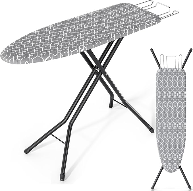 KINGBOARD Ironing Board, Foldable Iron Board with Iron Rest, Compact Ironing Board with Height Adjustable, Extra Thick Heat-Resistant Cover, Heavy-Duty Sturdy Metal Legs, 43x13 Grey-Ruum Studio Home