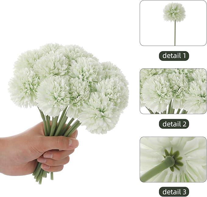 Kimura's Cabin 20Pcs Fake Chrysanthemums Artificial Silk Ball Flowers Faux mums Flower for Spring Wedding Festival Home Table Core DIY Decoration (Light Green)-Ruum Studio Home