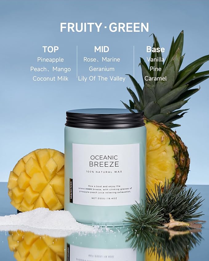M&SENSE Candle Oceanic Breeze Scented, 19.4oz 110 Hour Long Lasting 2 Wick Pineapple & Mango Scent Natural Soy Candles for Home Scented for Stress Relief & Women/Men-Ruum Studio Home