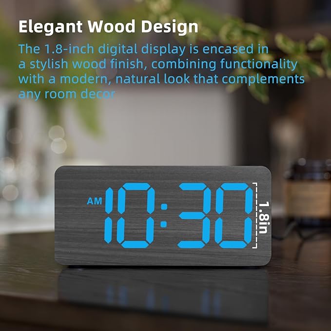 uscce Wooden Digital Alarm Clocks for Bedrooms: Dimmable Dual Alarm Clock with Large Numbers for Bedside Desk - Loud Alarm for Heavy Sleepers with Volume Control - Wood Decor & Gifts-Ruum Studio Home
