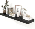 Black Floating Shelves for Wall - 55 Inch Wide x 12 Inch Deep Wall Shelves Set of 1 - Rustic Black Wood Shelves for Living Room, Bathroom, Laundry Room, Bedroom, Kitchen, Home Office-Ruum Studio Home