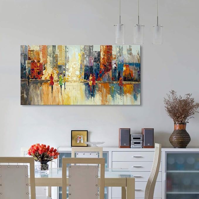 Canvas Wall Art Abstract Cityscape Painting Modern New York City Artwork Lady Romantic Street Scenery Picture Home Office Decor-Ruum Studio Home