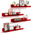 upsimples Acrylic Shelves for Wall Decor, 15" Display Shelf Perfume Organizer for Bathroom, Bedroom, Living Room, Floating Bookshelves for Kids, Clear Red, 4 Pack-Ruum Studio Home
