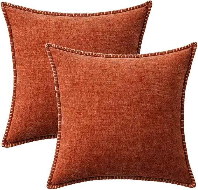 MIULEE Pack of 2 Fall Couch Throw Pillow Covers 50x50 cm Rust Farmhouse Decorative Pillow Covers with Stitched Edge Soft Chenille Solid Dyed Pillow Covers for Sofa Bed Living Room-Ruum Studio Home