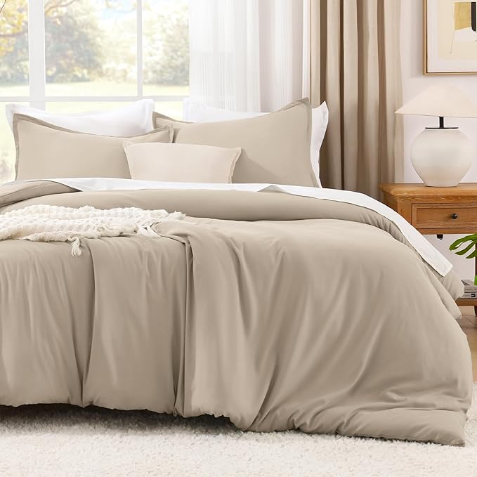 Litanika Khaki Comforter Set King Size, 3 Pieces Solid Bedding Comforter Set, All Season Down Alternative Bed Set (104x90In Comforter & 2 Pillowcases)-Ruum Studio Home