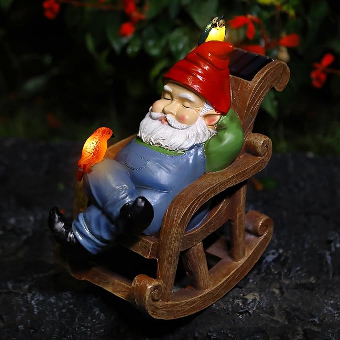 Solar Garden Gnome Statue Outdoor Decor, Patio Gnomes, Outside Yard Sculptures & Statues, Resin Figurines Gift for Women, Mom, Grandma-Ruum Studio Home