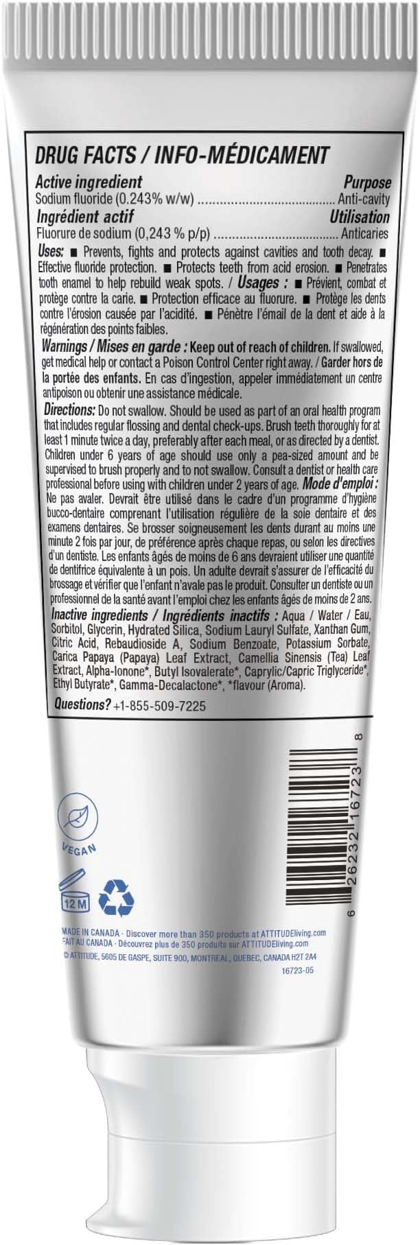 ATTITUDE Toothpaste with Fluoride, Prevents Tooth Decay and Cavities, Vegan, Cruelty-Free and Sugar-Free, Blueberry, 4.2 Oz-Ruum Studio Home