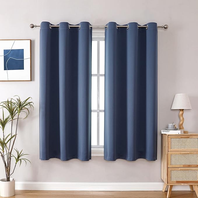 ChrisDowa Blackout Curtains 48 inches Long for Bedroom - 2 Panels Set Grommet Thermal Insulated Room Darkening Curtains for Living Room (Stone Blue, 42 x 48 Inch)-Ruum Studio Home