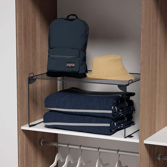 Neudeco Stackable Cabinet Shelf Organizer - 2 Pack Metal Mesh Stacking Shelves for Kitchen, Closet, Bathroom, Countertop and Cabinet -Gray-Ruum Studio Home