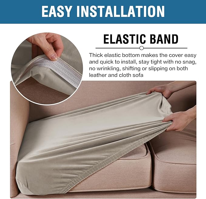 H.VERSAILTEX Velvet Stretch Couch Cushion Cover Plush Cushion Slipcover for Loveseat Cushion Furniture Protector Seat Cushion Sofa Cover (2 Piece Medium Sofa Cushion Covers, Oatmeal)-Ruum Studio Home