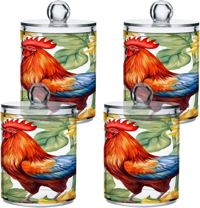 Sunflower Rooster 2PC Airtight Transparent Plastic Storage Jar, Food Storage Container Glass, Can Store Candy, Salt, Coffee Beans, With lid, Easy To Use-Ruum Studio Home