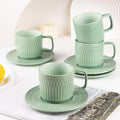 Large Cappuccino Cups with Saucers Set of 4, 8 Ounce Stackable Embossed Ceramic Coffee Mugs for Specialty Coffee Drinks, Latte, Cafe Mocha and Tea, Dishwasher & Microwave Safe (Green)-Ruum Studio Home