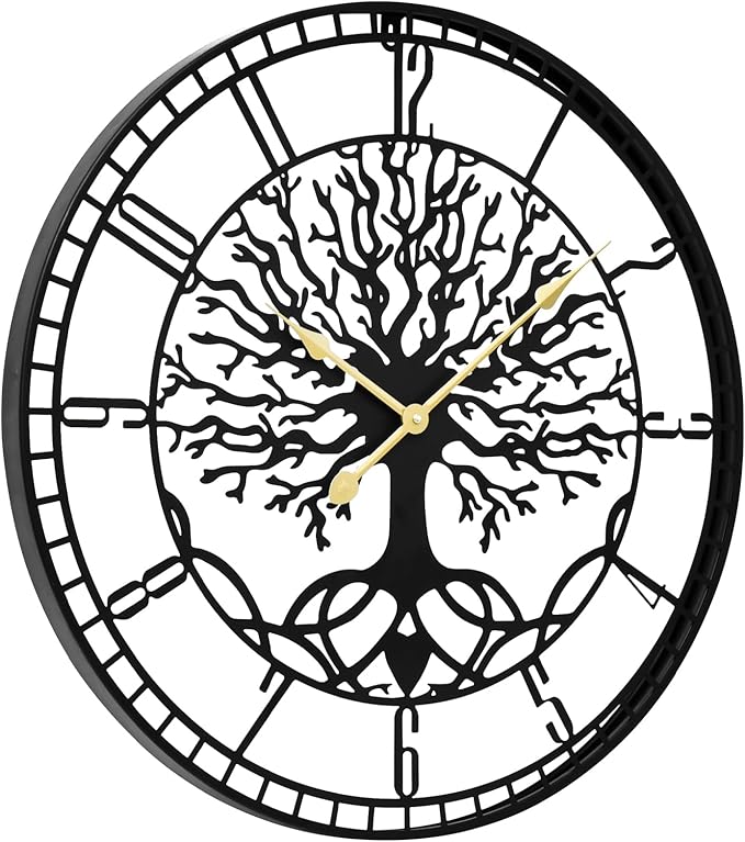 Tree of Life Wall Clock – Elegant 24-Inch Oversized Metal Farmhouse Decor for Living Room, Modern Battery Operated Wall Clock with Silent Operation-Ruum Studio Home