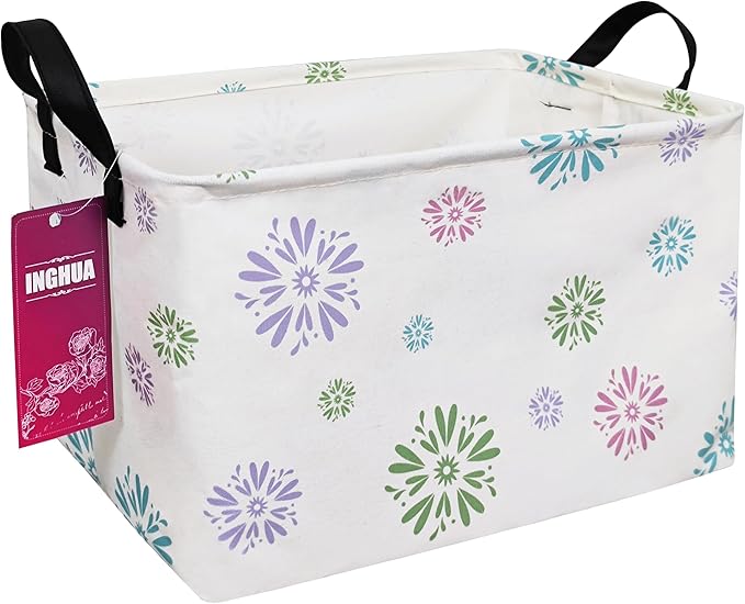 Rectangular Storage Basket Fabric Organizer Bin for Toys,Books,Clothes,Gifts,Pets-Perfect for Home,Office,Nursery,Dorm,Shelf(Rec-Colorful fireworks)-Ruum Studio Home