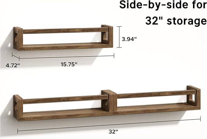 Upgraded Thick Floating Shelves - Multi-Use Wall-Mounted Bookshelves for Kids and Nursery, Ideal for Books, Toys, Spice Rack, Decor - Walnut Brown-Ruum Studio Home