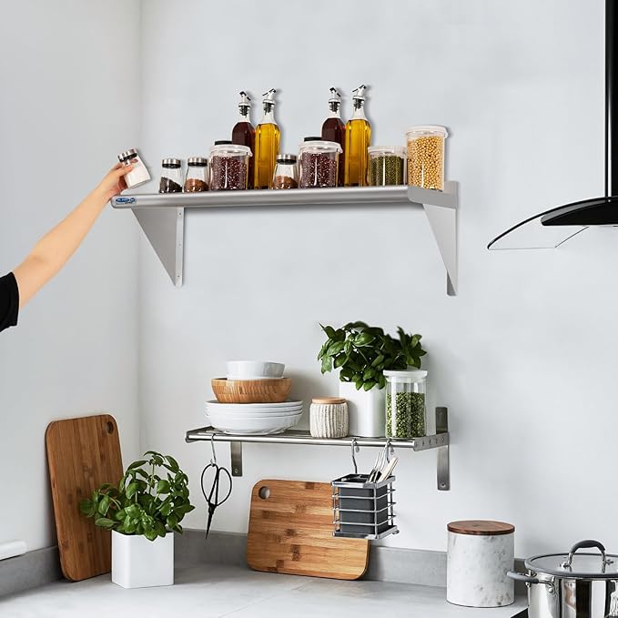 HARDURA Stainless Steel Shelf 18" x 24", 297lb Commercial Shelves Wall Mount Metal Shelving with Backsplash and Brackets for Kitchen, Restaurant, Laundry Room and Home-Ruum Studio Home
