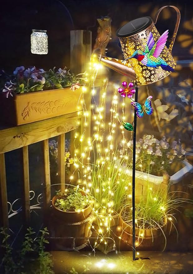 Solar Lights Outdoor Decorative,Metal Solar Watering Can Lights with Hummingbird, Waterproof Garden Stake for Yard Lawn Patio Pathway Landscape-Ruum Studio Home