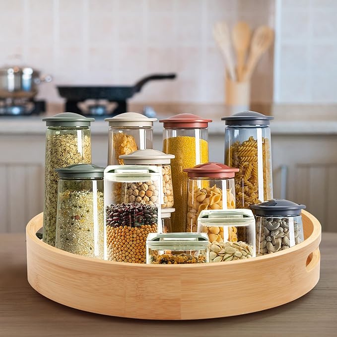 12in Bamboo Lazy Susan Organizer for Countertop and Cabinet with Large and Stable Chassis,Round Rotating Bamboo Tray for Station Organizer,for Kitchen Bathroom Laundry Room (12in)-Ruum Studio Home