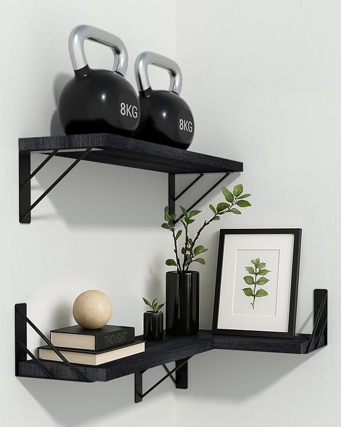 BAYKA Wall Shelves for Bedroom Decor, Floating Wall Shelves for Living Room Kitchen Storage, Wall Mounted Rustic Wood Floating Shelves for Kids Books, Corner Shelves for Bathroom, Office(Set of 3)-Ruum Studio Home