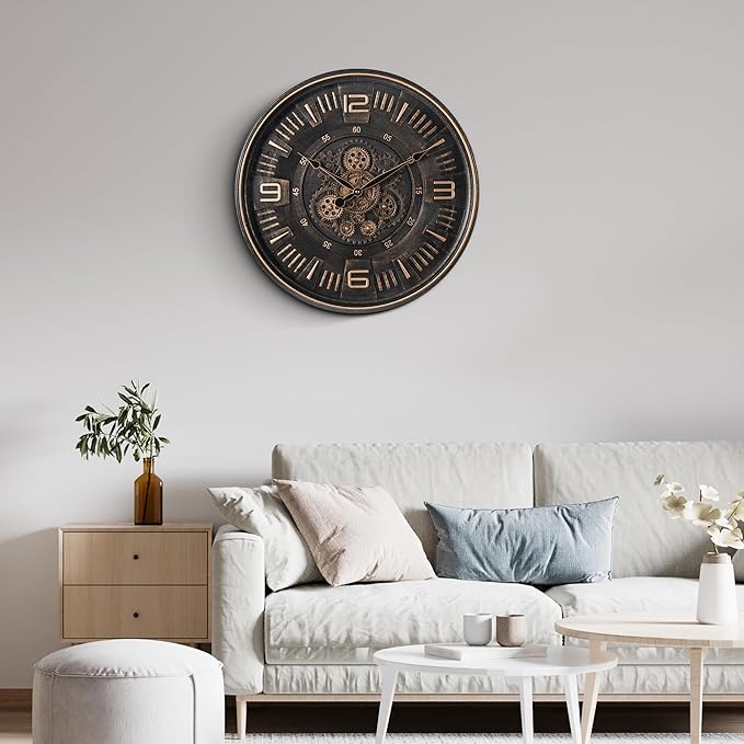 Maxstar Large Vintage Moving Gear Wall Clock, 20''Battery Operated Industrial Steampunk Metal Decor for Living Room, Office,Fireplace, Farmhouse(Arabic Number-Bronze)-Ruum Studio Home