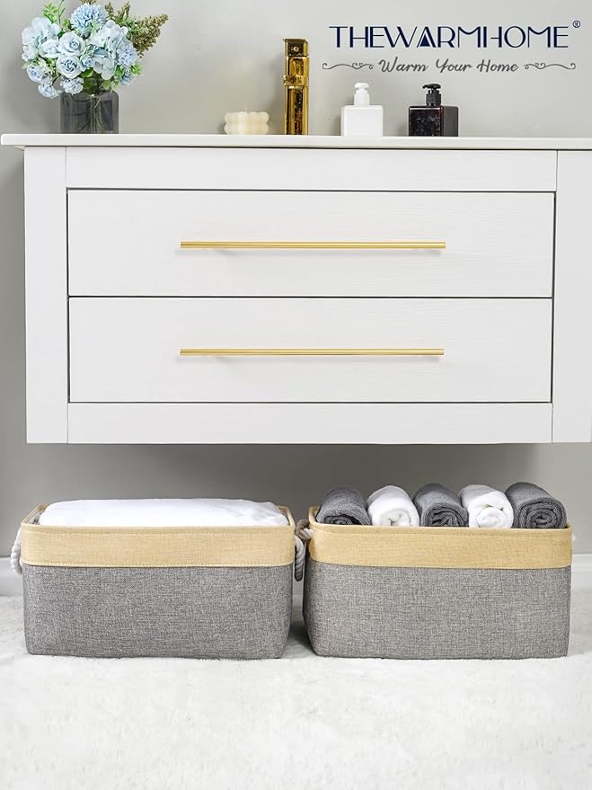 TheWarmHome Fabric Storage Bins Baskets for Organizing, Large Sturdy Storage Basket W/Handles, Decorative Foldable Storage Baskets for Shelves Closet Nursery Toy (Large - 3 Pack 15.7L×11.8W×8.3H)-Ruum Studio Home