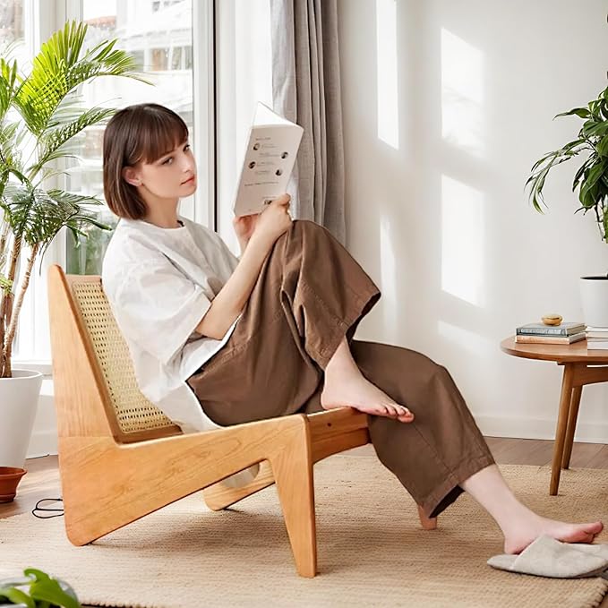 Rattan Chair 2Pcs, Mid Century Modern Accent Chair, Leisurely Reading Chair for Living Room（Wood）-Ruum Studio Home