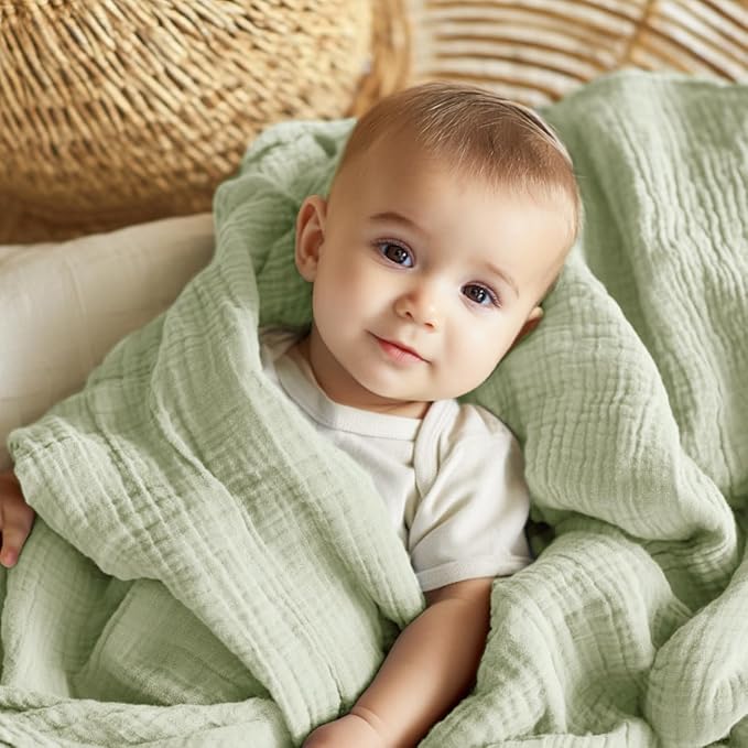 EMME Muslin Baby Blankets 100% Cotton 4-Layer Swaddle 40"x50" Lightweight Soft Breathable for Toddler, Infant, Newborn All Season Gauze Blanket, Mint Green-Ruum Studio Home