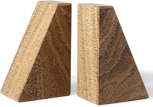 Marble Bookends for Heavy Books, Decorative Book Ends for Shelves, Unique Marble Stone Durable and Heavy Book Ends for Hardback Books & CDS, Book Stopper/Holder, Set of 2(Moca Jade)-Ruum Studio Home