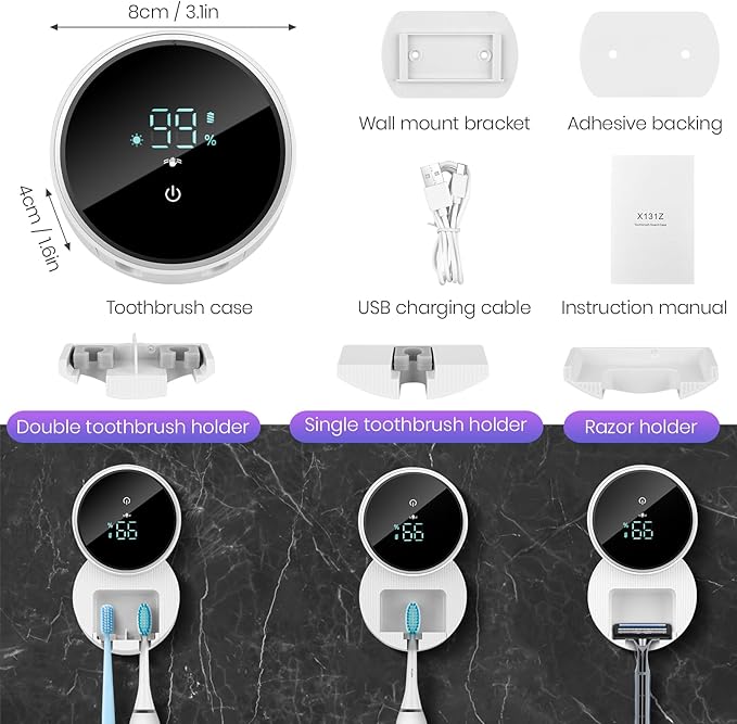 Toothbrush Holder and Cleaner for Bathroom,Minimalist Desktop and Wall Mounted Electric Toothbrush Razor Holder, Automatic Open Close Cover, Clean, Dry for Home Business Travel-Ruum Studio Home