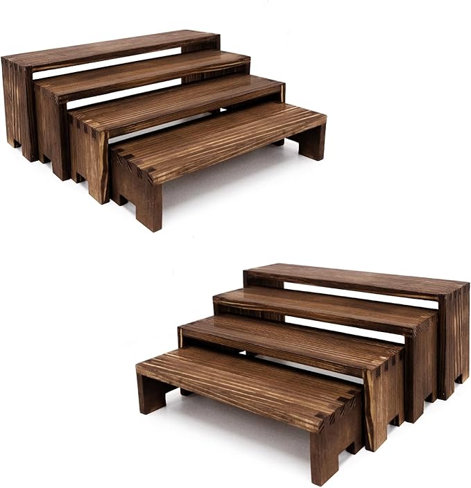 Large Display Wood Risers Wooden Stand 8 Tier Wood Racks Decorative Rectangular, 2 Set 8 Pieces Cupcake Stands Cologne Perfume Organizer Showcase Items(Brown)-Ruum Studio Home