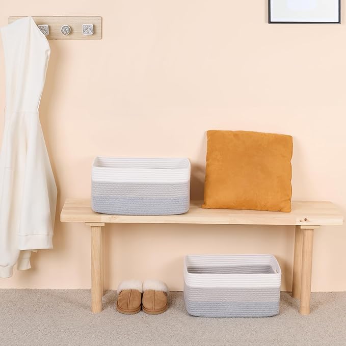Large Storage Baskets for Shelves, Closet Organizers Bins for Clothes Blanket Towels, Baby Nursery, Toy Baskets Box, Woven Rope Baskets, 17 x 13 x 7.5”, 3 Packs Gradient Grey-Ruum Studio Home