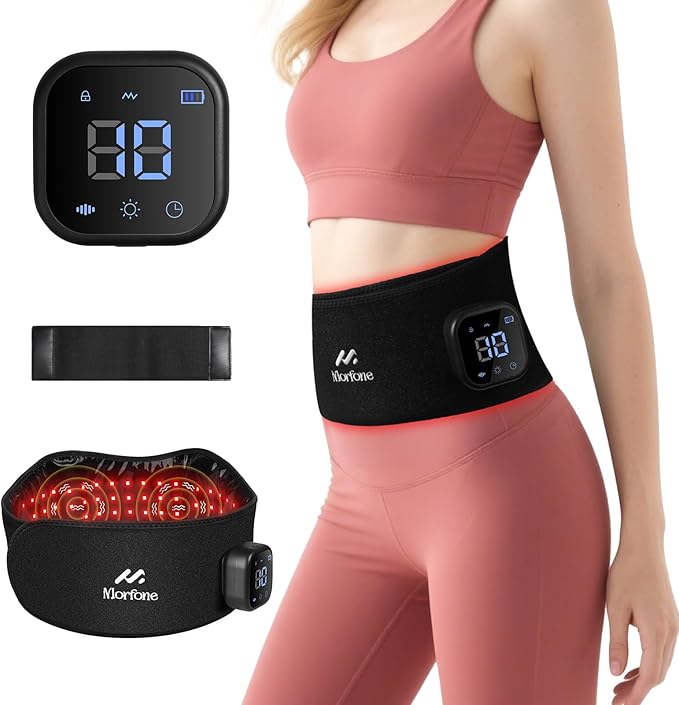 Morfone Red Light Therapy Belt, Cordless Infrared Light Therapy Pad for Body Heating Vibration Rechargeable Waist Wrap with Controller/Timer, 660nm&850nm, for Back Shoulder Muscle Pain Relief-Ruum Studio Home
