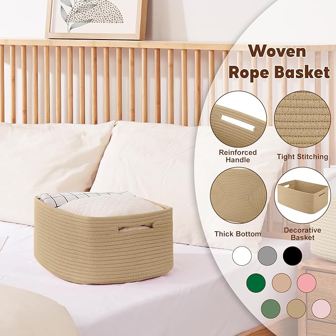 OIAHOMY Storage Basket for Shelves, Closet Cube Storage Bins Baskets for Clothes Blanket Towels, Baby Nursery, Toy Baskets Box, Woven Rope Basket, 17.72*12.99*7.87 IN, 2 Packs Jute Yellow-Ruum Studio Home