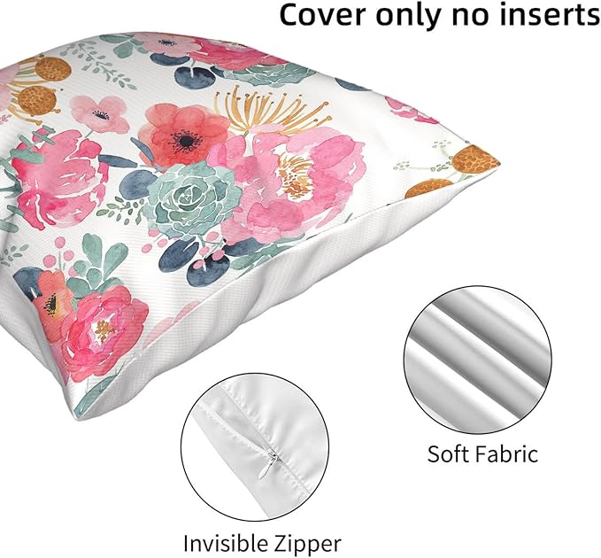 CXMEIFLY Spring Floral Pillow Covers 18 x 18 Inch Set of 2 for Watercolor Pink Flowers Decor Throw Pillows Green Leaves Plant Outdoor Decorative Cushion Cases with Zipper for Couch Bed Decorations-Ruum Studio Home