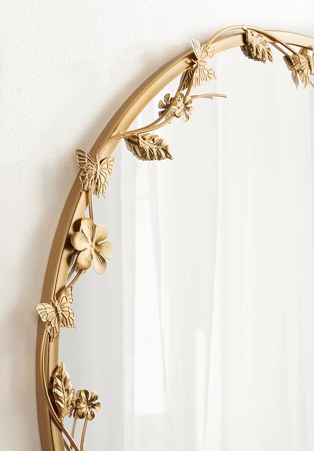 Kate and Laurel Rosella Modern Ornate Round Wall Mirror, 26 Inch Diameter, Gold, Circle Mirror with Floral Detailing for Use as Bathroom Mirror for Over Sink or Cute Nursery Mirror Decor-Ruum Studio Home