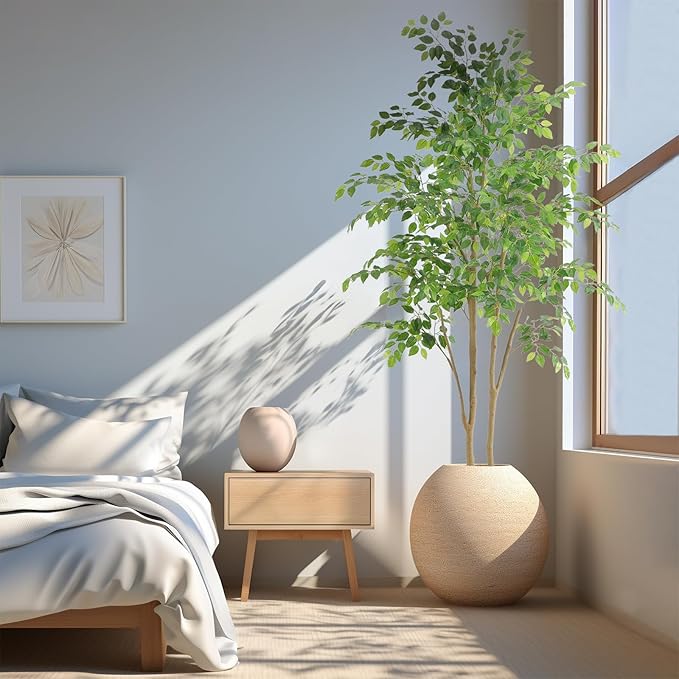 Tall UV Resistant Ficus Tree Artificial，7ft(84in) Realistic Texture Potted Faux Ficus Tree， Fake Trees Indoor Outdoor for Home Office Living Room Bedroom Foyer Porch Decor.-Ruum Studio Home