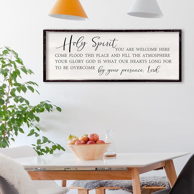 Holy Spirit You are Welcome Here Wall Decor 32"×12" Quote Bible Verse Religious Christian Scripture Wall Art Sign (Black)-Ruum Studio Home
