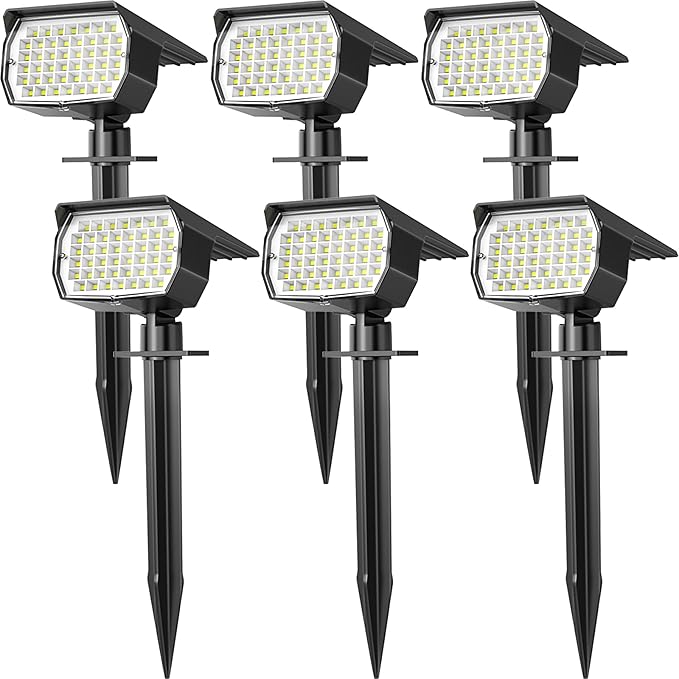 Solar Spot Lights Outdoor Waterproof IP65, 6 Pack Landscape Spotlights with 46 LEDs, 3 Modes Auto On/Off Solar Powered Flood Lights for Outside Pathway, Yard, Garden, Walkway (Cool White)-Ruum Studio Home